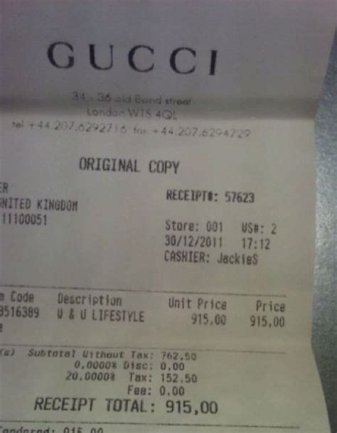 gucci receipt template